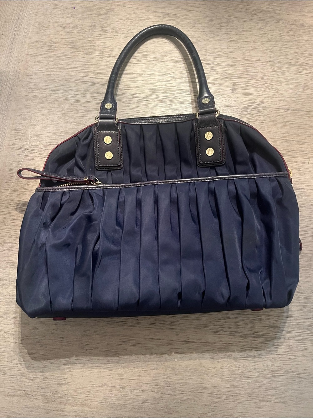MZ Wallace Classic Navy Pleated Satchel Handbag